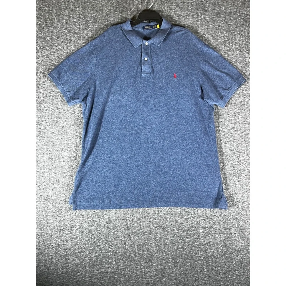 Polo‎ Ralph Lauren Mens 3XB Blue Heather Short Sleeve Cotton Polo Shirt Red Pony